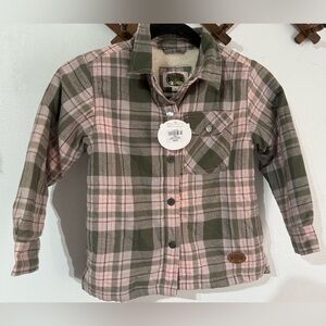Outdoor Kids (bass pro shops)Shacket Flannel Sherpa-Lined-olive/pink size S- NWT